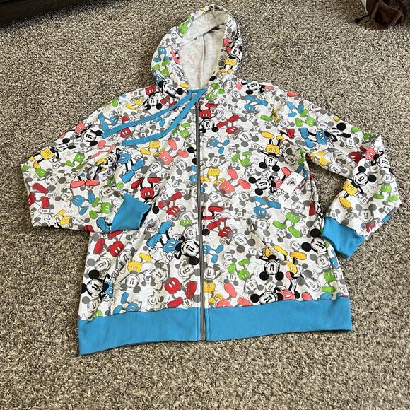 Disney Parks Womens Size L Hoodie Mickey Mouse Allover Prints Sweatshirt Zip New - Picture 2 of 7